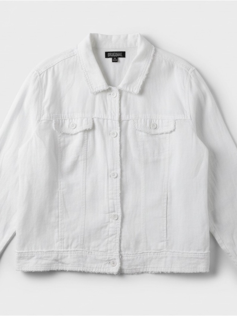 Nicole Miller Original White Frayed Linen Jacket XXL Like New
